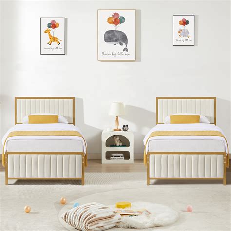 VECELO Set of 2 Twin Bed Frame with Upholstered Tufted Headboard ...