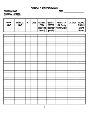 Chemical Classification Form - Blank Fillable Template | Fill Out ...
