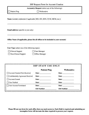 Fillable Online Account Creation Form - Integrated Health Partners Fax ...