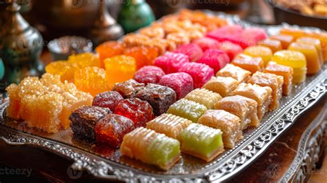 AI generated Display of various Middle Eastern sweets like baklava and ...