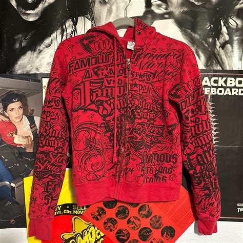 DOPE famous stars and straps zip up hoodle red and... - Depop