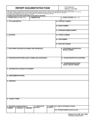 Standard Form 298 Report Documentation - Blank Fillable Template | Fill ...