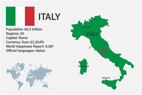 Highly detailed Italy map with flag, capital and small map of the world 25756398 Vector Art at ...