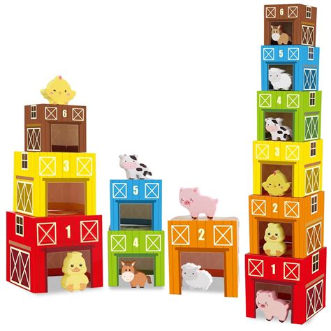 Farm Animal Sorting and Stacking Toys for Toddlers Number Nesting Boxes ...