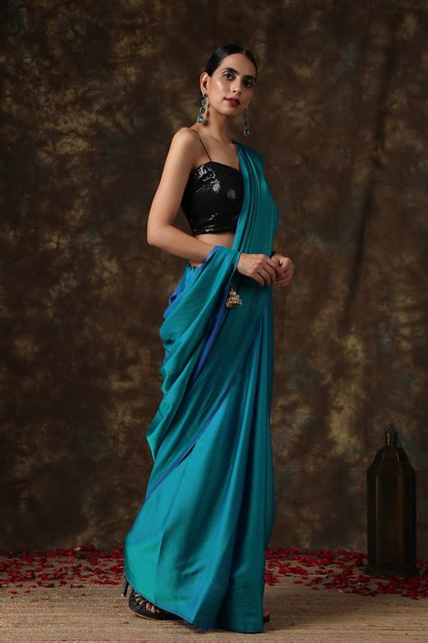 Frosted Sapphire Satin Saree – Swtantra