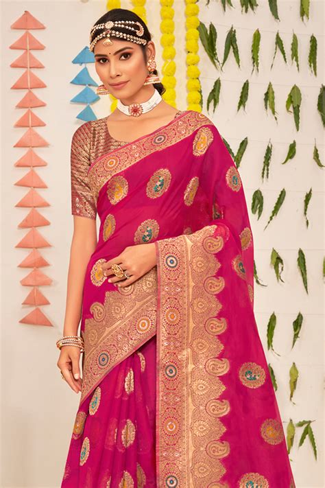 Buy Deep Maroon Organza Saree 19246 Online | Karagiri