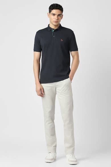 Van Heusen Sport Polo T-Shirts, Men Navy Blue Textured Polo Neck T ...