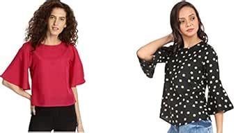 Black Bell Frill Sleeve and Rosy Half Sleeve Loose Top Combo : Amazon ...