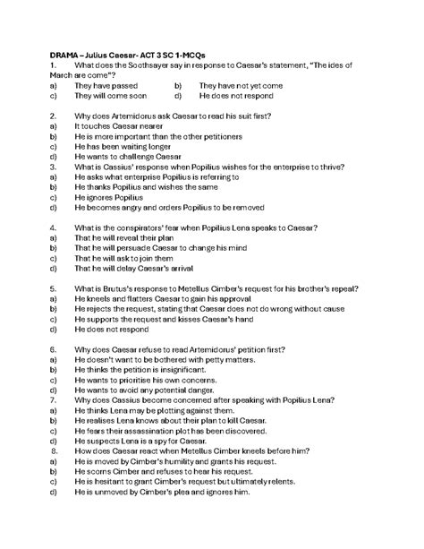 Drama – Julius Caesar: ACT 3 SC 1 MCQs and Analysis - Studocu