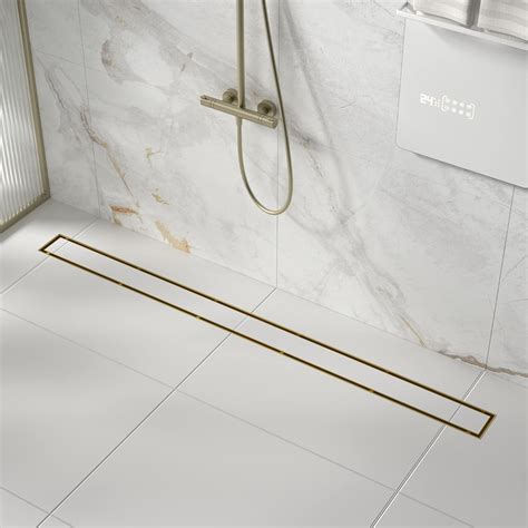 Bernkot Linear Shower Drain 42" with Tiled in Drain Grate Brushed Gold ...