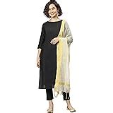 Buy Janasya Women's Black Poly Silk Kurta With Pant And Cream Art Silk ...