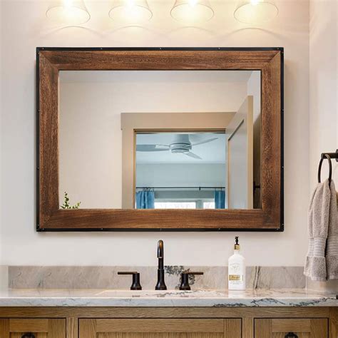 Small Wood Frame Bathroom Mirrors Milano Hammered Copper Rectangular