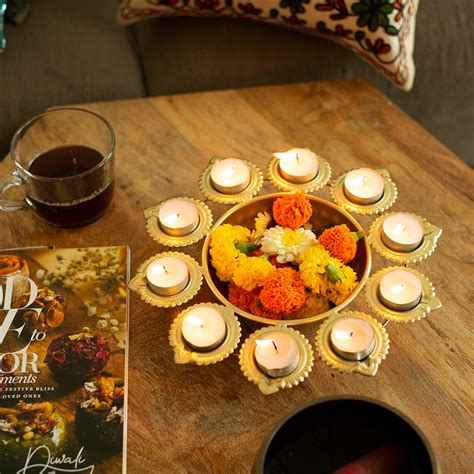 Buy Phool T-Light Urli Small Metal Urli with 10 Diyas