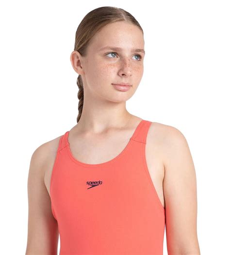 Buy Speedo Girl's Endurance Plus Essential Splashback Legsuit - Coral ...