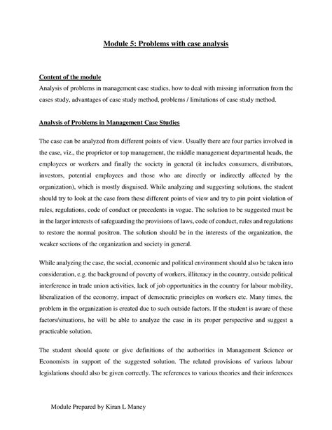 Case Analysis and Methodology 5 - Module 5: Problems with case analysis ...