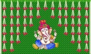 Backdropon Weaved Coconut Leaf & Flower with Ganeshji Backdrop(5Feet ...