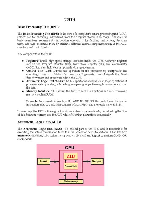 Unit 4 Notes: Understanding Basic Processing Units - COA Unit 4 - Studocu