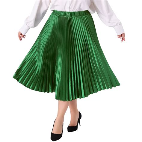 Plus Size Pleated Skirt for Women Stretched High Waist Metallic Shiny ...