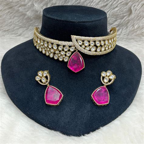 FS Collection Gold Plated Kundan Stone Choker Necklace Set – JewelEMarket