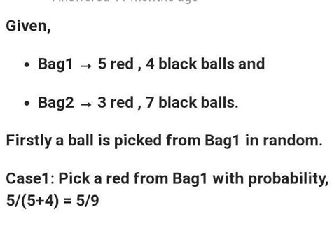 . A bag contains 5 red and 4 black balls. A ball is drawn at randomfrom ...