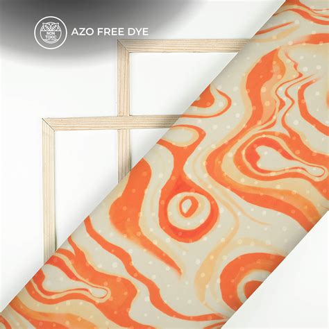 Orange Abstract Digital Print Jacquard Booti Japan Satin Fabric (Width ...