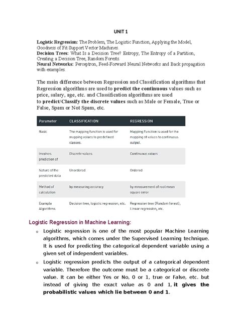 UNIT 1 - Logistic Regression, SVM, Decision Trees & Neural Networks ...
