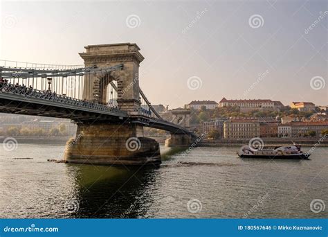 Szechenyi Chain Bridge on the Danube River in Budapest, Hungary ...