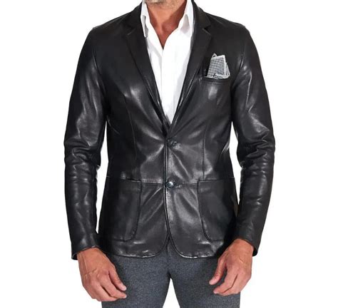 Eurica Black Men Formal Leather Blazer Suit Jacket 100% Pure Original ...