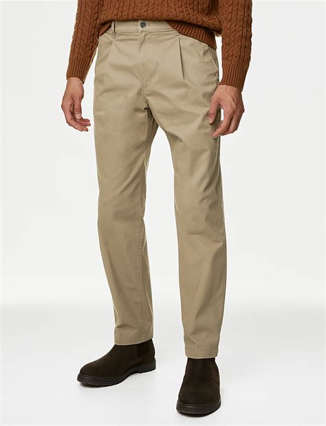 Buy Regular Fit Single Pleat Stretch Chinos at Marks & Spencer