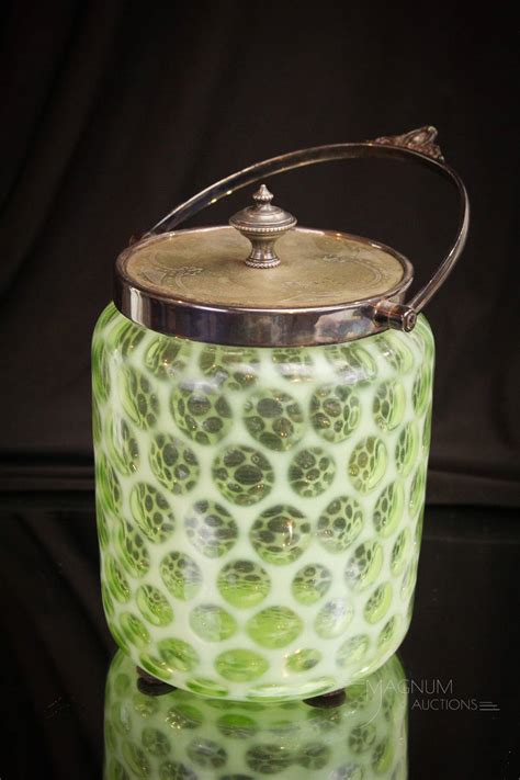 Rare Uranium Green Opalescent Honeycomb Victorian Biscuit Jar Auction