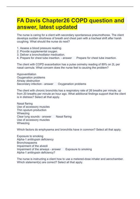 FA Davis Chapter26 COPD question and answer, latest updated - Copd ...