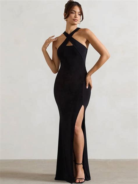 Noir Cross Shoulder Neck Bodycon Slit Dress By Wyshlist