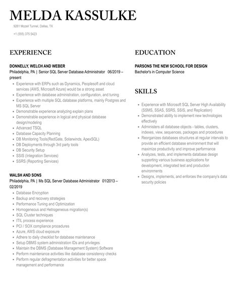 SQL Server Database Administrator Resume 的图像结果