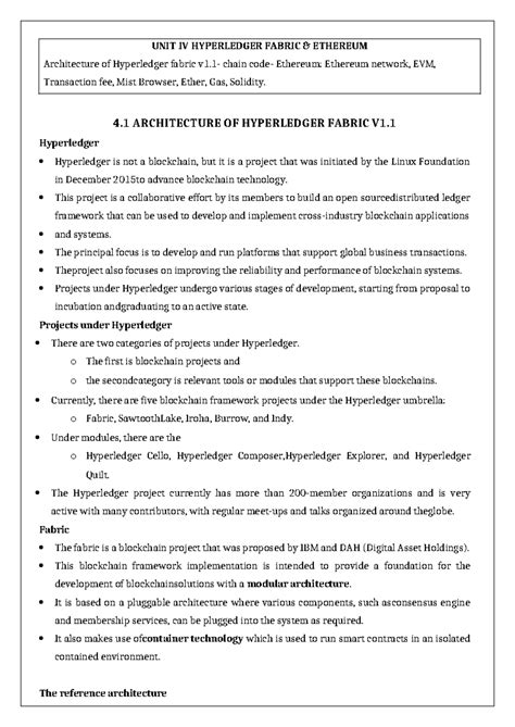 UNIT IV: Hyperledger Fabric & Ethereum Architecture Overview - Studocu