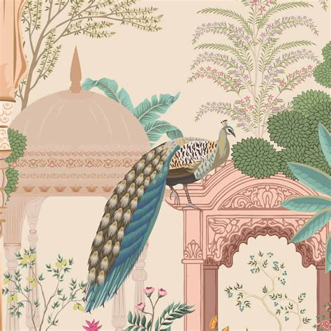 Aangan Indian Theme Wallpaper with Peacocks by Life n Colors