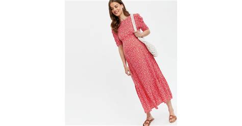 Maternity Red Ditsy Floral Tie Back Midi Dress | New Look