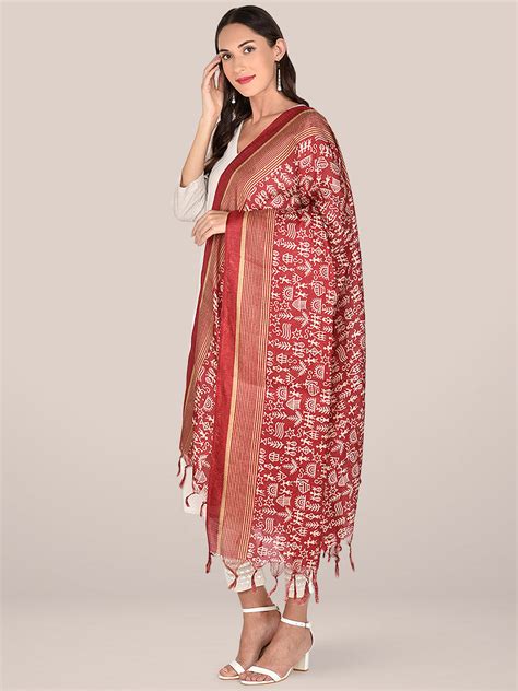 printed dupatta, silk dupatta, floral prinnted, maroon dupatta, silk ...