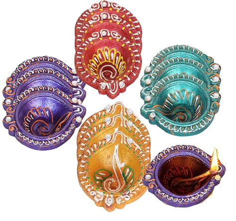 Buy Pure Source India Decorative Handmade Earthen Clay Diya for Laxmi ...