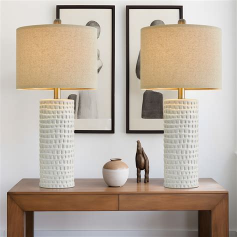 Oneach Modern White Ceramic Table Lamps Set of 2 Industrial Metal 21.5 ...