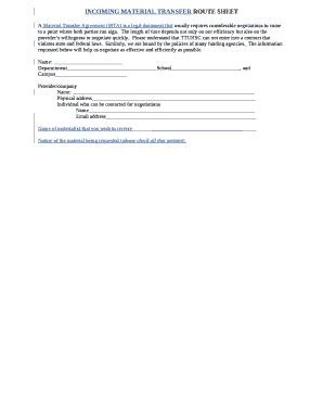 INCOMING MATERIAL TRANSFER ROUTE SHEET Doc Template | pdfFiller