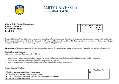 Course Marial 95c10Export Management - Course Title: Export Management ...