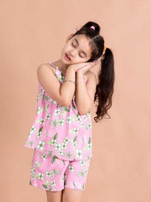 Shop Girls Pink & White Printed Cotton Night suit (NW-Pinkgreen) Online