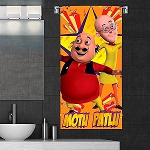 Sassoon Kid's Cotton Motu Patlu Towel (Blue, 58 x 116 cm) : Amazon.in ...