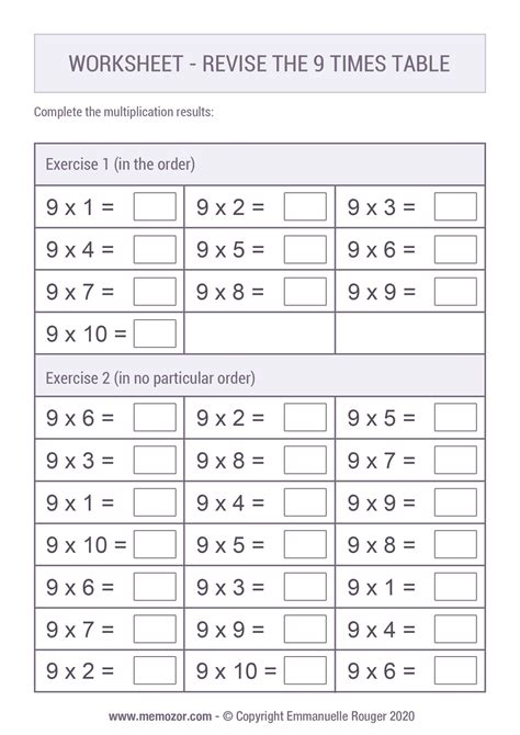Image result for 9 Times Table Test Worksheet