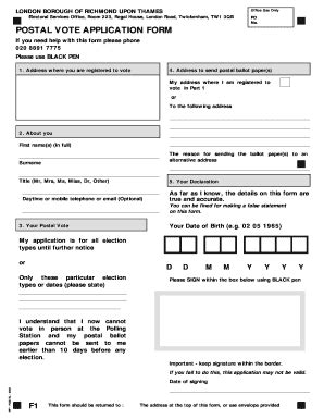 UK Postal Vote Application Form - Fill Out, Sign & Share Online | pdfFiller