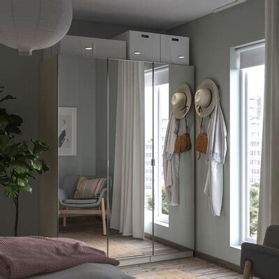 PAX / ÅHEIM wardrobe combination, grey-beige/mirror glass, 150x60x201 ...