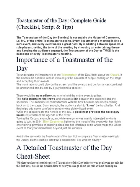 Image result for Toastmaster Role Script