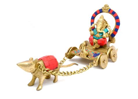 Buy Ganesha on Chariot with Gemstone Showpiece Brass Showpiece Online ...