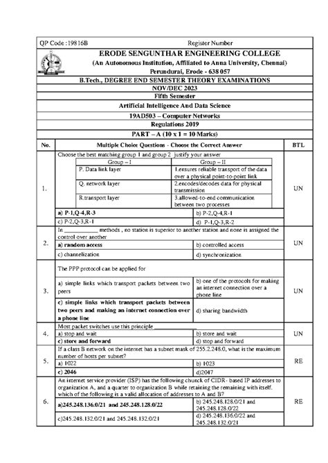 Computer network anskey 4.12.2023 (1) - QP Code : 19816 B Register ...