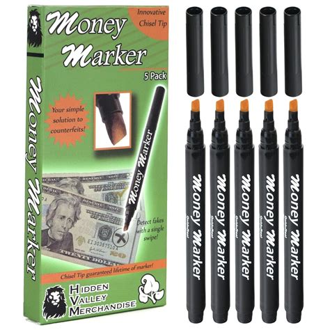 Money Marker (5 Counterfeit Pens) - Counterfeit Bill Detector Pen with ...